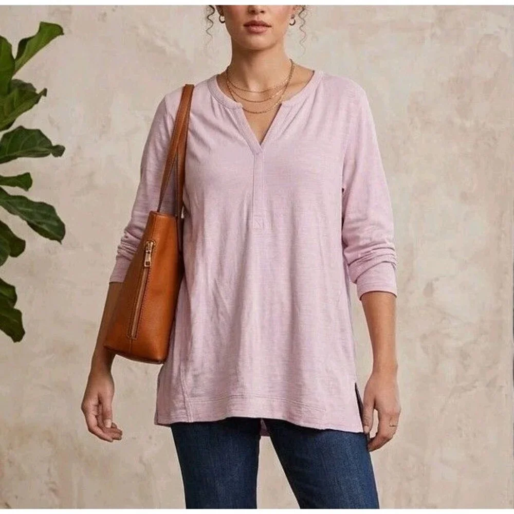 Pure J. Jill Women's XL Pink Organic Cotton Long Sleeve Tunic Coastal Comfort
